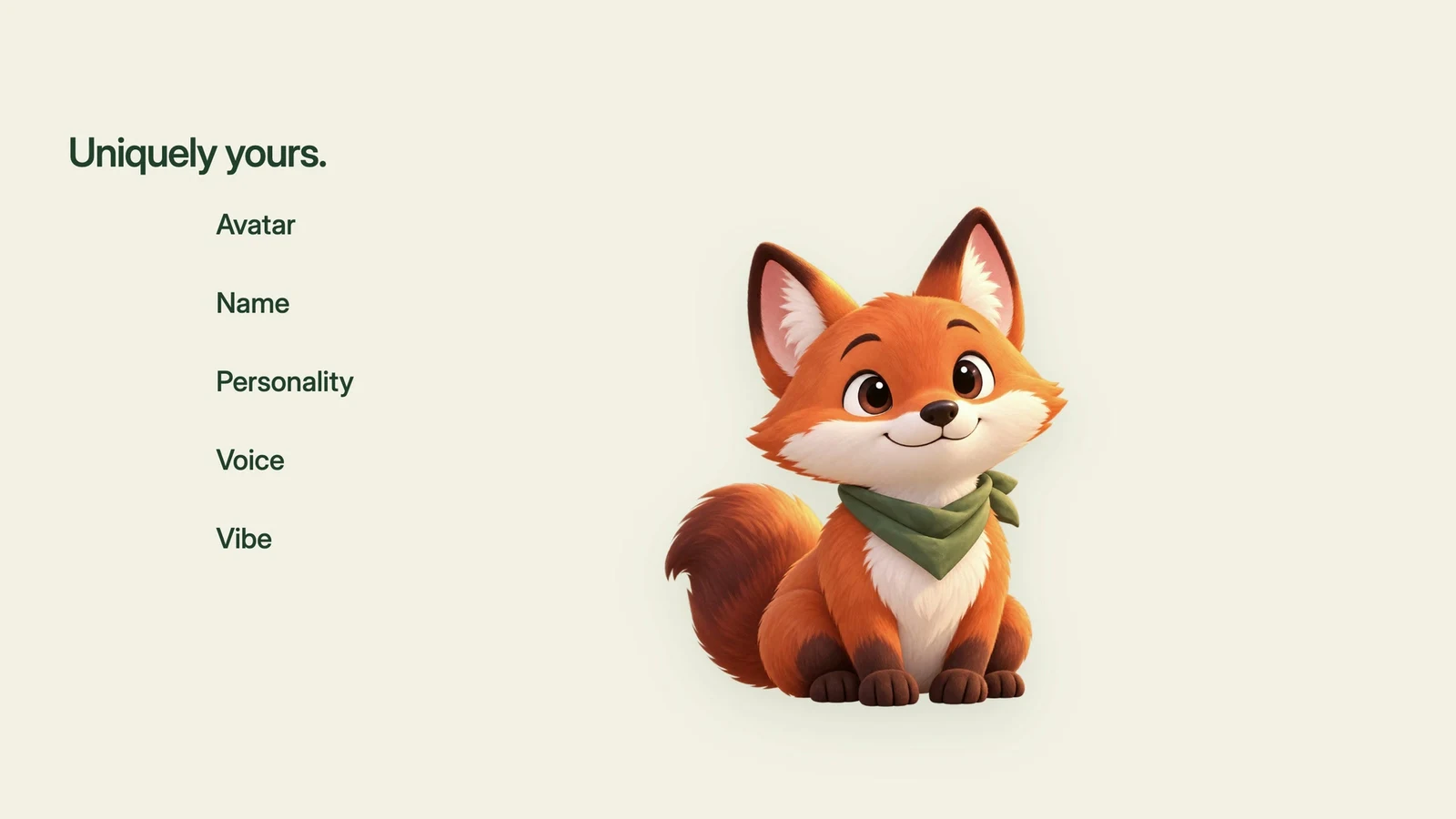 Fox alongside the customization options Avatar, Name, Personality, Voice and Vibe.