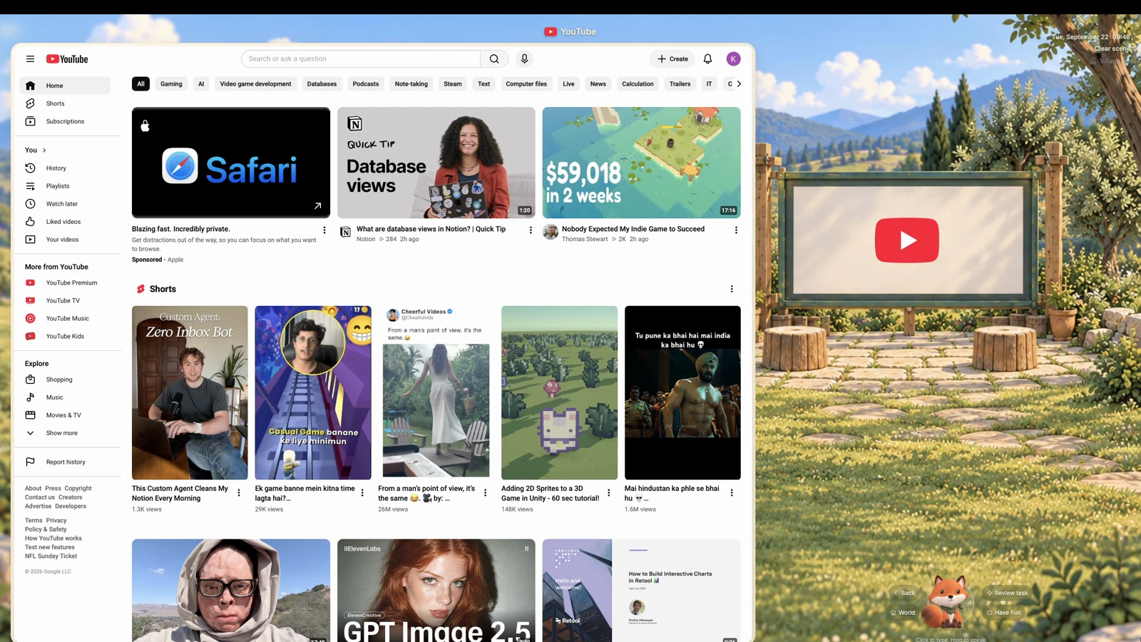 YouTube opens beside its Applet in the same world.